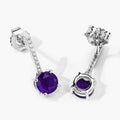 1.46 Ct Round Purple Amethyst & Lab Diamond Prong Silver Dangle Earrings by Fine Color Jewels