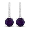 1.46 Ct Round Purple Amethyst & Lab Diamond Prong Silver Dangle Earrings