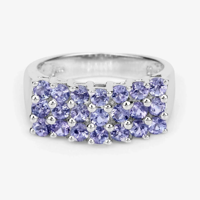 1.47 Ct Round Violet Tanzanite Prong Sterling Silver Cluster Ring by Fine Color Jewels