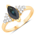 1.47ct Marquise Blue Sapphire and White Diamond Prong 14K Yellow Gold Cocktail Ring by Fine Color Jewels