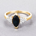 1.47ct Marquise Blue Sapphire and White Diamond Prong 14K Yellow Gold Cocktail Ring by Fine Color Jewels