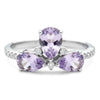 1.48 Ct Pear Purple Amethyst Prong Silver 3 Stone Pave Ring