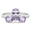 1.48 Ct Pear Purple Amethyst Prong Silver 3 Stone Pave Ring by Fine Color Jewels