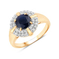 1.48 Ct Round Blue Sapphire Diamond Prong 10k Gold Halo Statement Ring by Fine Color Jewels