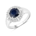 1.48 Ct Round Blue Sapphire Diamond Prong 10k Gold Halo Statement Ring by Fine Color Jewels
