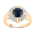 1.48 Ct Round Blue Sapphire Diamond Prong 10k Gold Halo Statement Ring by Fine Color Jewels