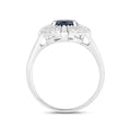 1.48 Ct Round Blue Sapphire Diamond Prong 10k Gold Halo Statement Ring by Fine Color Jewels