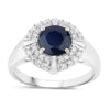 1.48 Ct Round Blue Sapphire Diamond Prong 10k Gold Halo Statement Ring