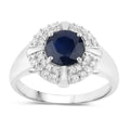 1.48 Ct Round Blue Sapphire Diamond Prong 10k Gold Halo Statement Ring by Fine Color Jewels