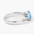 1.48 Ct Round Swiss Blue Topaz & Lab Diamond Prong Silver Pave Bridge Ring by Fine Color Jewels