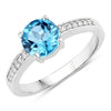 1.48 Ct Round Swiss Blue Topaz & Lab Diamond Prong Silver Pave Bridge Ring