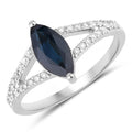 1.49ct Marquise Blue Sapphire and Diamond Prong 14K White Gold Split-Shank Band Engagement Ring by Fine Color Jewels