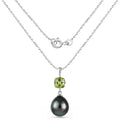 1.5 Ct Cushion Green Peridot & Tahitian Pearl Bezel Silver Pendant Necklace by Fine Color Jewels