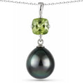 1.5 Ct Cushion Green Peridot & Tahitian Pearl Bezel Silver Pendant Necklace by Fine Color Jewels