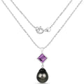 1.5 Ct Square Purple Amethyst & Tahitian Pearl Bezel Silver Drop Pendant Necklace by Fine Color Jewels