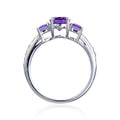 1.50 Ct Oval and Square Purple Amethyst and White Topaz Prong Silver Three Stone Ring by Fine Color Jewels