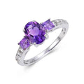 1.50 Ct Oval and Square Purple Amethyst and White Topaz Prong Silver Three Stone Ring by Fine Color Jewels