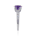 1.50 Ct Oval and Square Purple Amethyst and White Topaz Prong Silver Three Stone Ring by Fine Color Jewels
