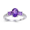 1.50 Ct Oval and Square Purple Amethyst and White Topaz Prong Silver Three Stone Ring