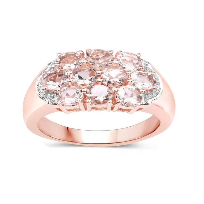 1.50 ct Oval Pink Morganite Prong 18K Rose Gold Plated Silver Cluster Ring by Fine Color Jewels