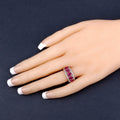 1.50 Ct Oval Pink Ruby & Diamond Prong Silver Five Stone Halo Ring by Fine Color Jewels