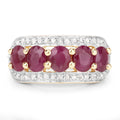 1.50 Ct Oval Pink Ruby & Diamond Prong Silver Five Stone Halo Ring by Fine Color Jewels