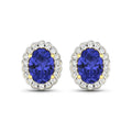 1.50 Ct Oval Violet Tanzanite & Diamond Prong 14K Gold Halo Stud Earrings by Fine Color Jewels