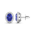 1.50 Ct Oval Violet Tanzanite & Diamond Prong 14K Gold Halo Stud Earrings by Fine Color Jewels