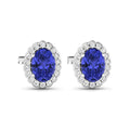 1.50 Ct Oval Violet Tanzanite & Diamond Prong 14K Gold Halo Stud Earrings by Fine Color Jewels