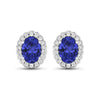 1.50 Ct Oval Violet Tanzanite & Diamond Prong 14K Gold Halo Stud Earrings