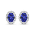 1.50 Ct Oval Violet Tanzanite & Diamond Prong 14K Gold Halo Stud Earrings by Fine Color Jewels