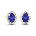 1.50 Ct Oval Violet Tanzanite & Diamond Prong 14K Gold Halo Stud Earrings by Fine Color Jewels