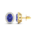 1.50 Ct Oval Violet Tanzanite & Diamond Prong 14K Gold Halo Stud Earrings by Fine Color Jewels