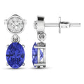 1.50 Ct Oval Violet Tanzanite & Diamond Prong 14K White Gold Dangle Earrings by Fine Color Jewels