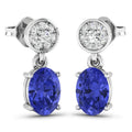 1.50 Ct Oval Violet Tanzanite & Diamond Prong 14K White Gold Dangle Earrings by Fine Color Jewels