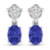 1.50 Ct Oval Violet Tanzanite & Diamond Prong 14K White Gold Dangle Earrings