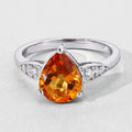 1.50 Ct Pear Yellow Madeira Citrine and Lab Diamond Prong Silver Cocktail Ring by Fine Color Jewels