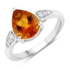 1.50 Ct Pear Yellow Madeira Citrine and Lab Diamond Prong Silver Cocktail Ring