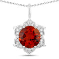 1.50 Ct round orange Madeira Citrine and Lab Diamond prong Silver flower pendant Necklace by Fine Color Jewels