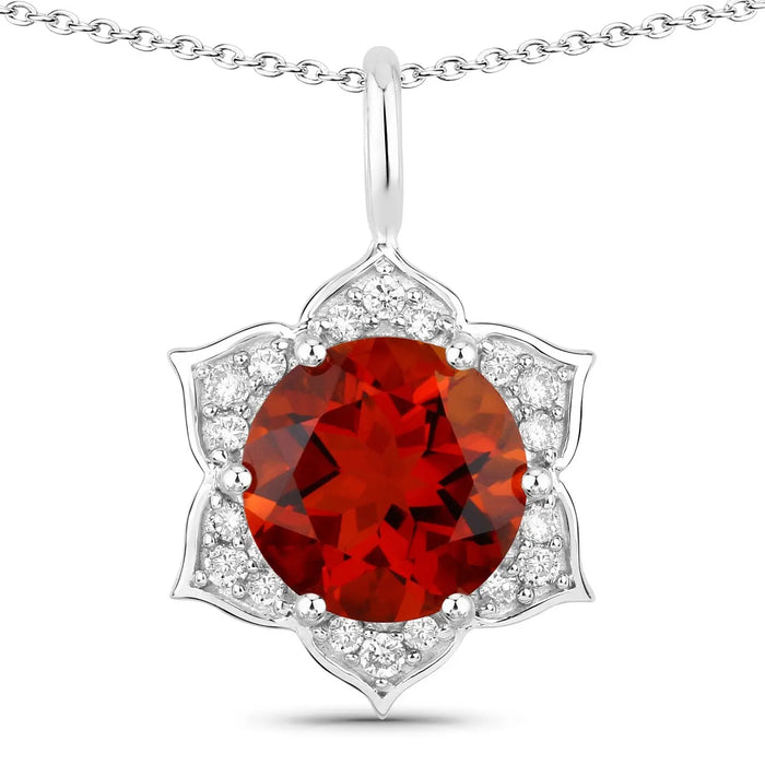 1.50 Ct round orange Madeira Citrine and Lab Diamond prong Silver flower pendant Necklace by Fine Color Jewels