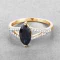 1.50ct Marquise Blue Sapphire and Diamond Prong 14K Yellow Gold Split-Shank Band Engagement Ring by Fine Color Jewels