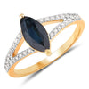 1.50ct Marquise Blue Sapphire and Diamond Prong 14K Yellow Gold Split-Shank Band Engagement Ring