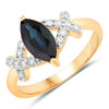 1.50ct Marquise Blue Sapphire and White Diamond Prong 14K Yellow Gold Criss-Cross Ring