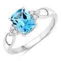 1.51 Ct Cushion Swiss Blue Topaz & Lab Diamond Prong Silver Cocktail Ring by Fine Color Jewels