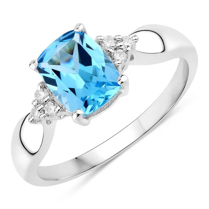 1.51 Ct Cushion Swiss Blue Topaz & Lab Diamond Prong Silver Cocktail Ring by Fine Color Jewels