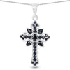 1.52 Ct Blue Sapphire Prong Silver Cross Pendant Necklace