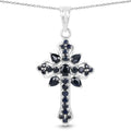 1.52 Ct Blue Sapphire Prong Silver Cross Pendant Necklace by Fine Color Jewels