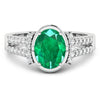 1.53 Ct Oval Green Zambian Emerald & Diamond Prong 14K Gold Bridge Ring