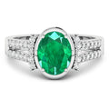 1.53 Ct Oval Green Zambian Emerald & Diamond Prong 14K Gold Bridge Ring by Fine Color Jewels