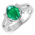 1.53 Ct Oval Green Zambian Emerald & Diamond Prong 14K Gold Bridge Ring by Fine Color Jewels